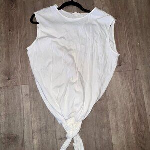 White Sleeveless Tie-Front Top-Large